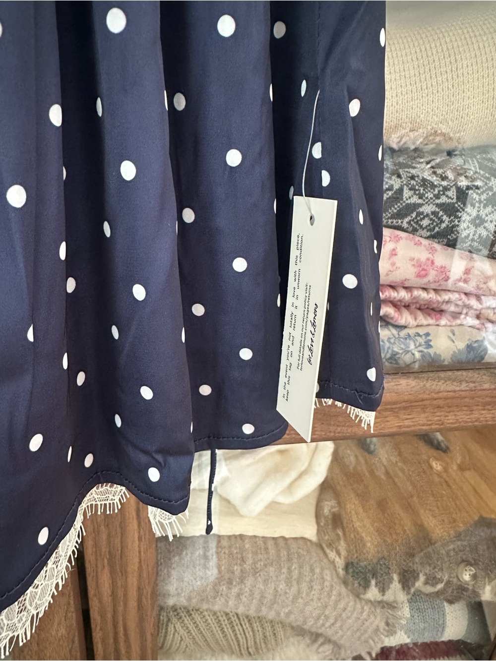 For Love And Lemons Navy Polka Dot Lace-Trim Mini Dress - Picture 8 of 8